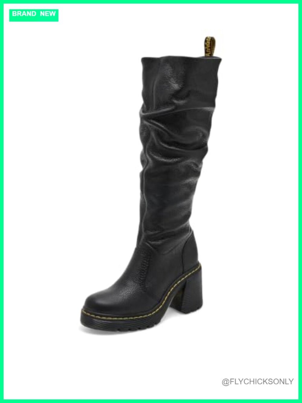 Virginia Leather Knee-High Motorcycle Boots Round Toe Flare Heel